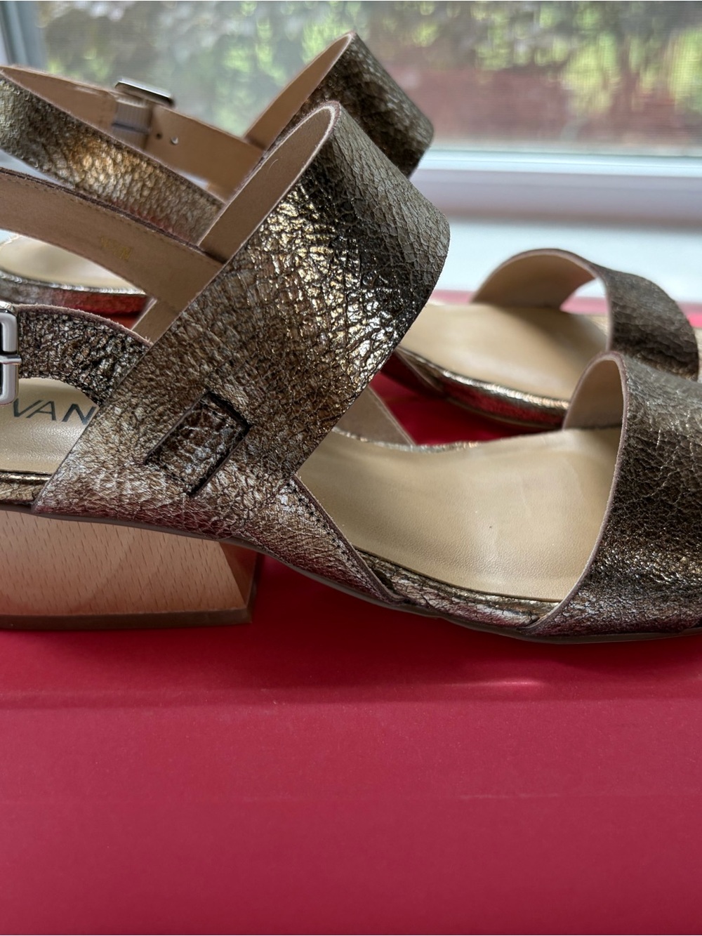Vaneli Corene Metallic  Gold Slingback Block Heel Sandals - Women size 9 1/2 N
